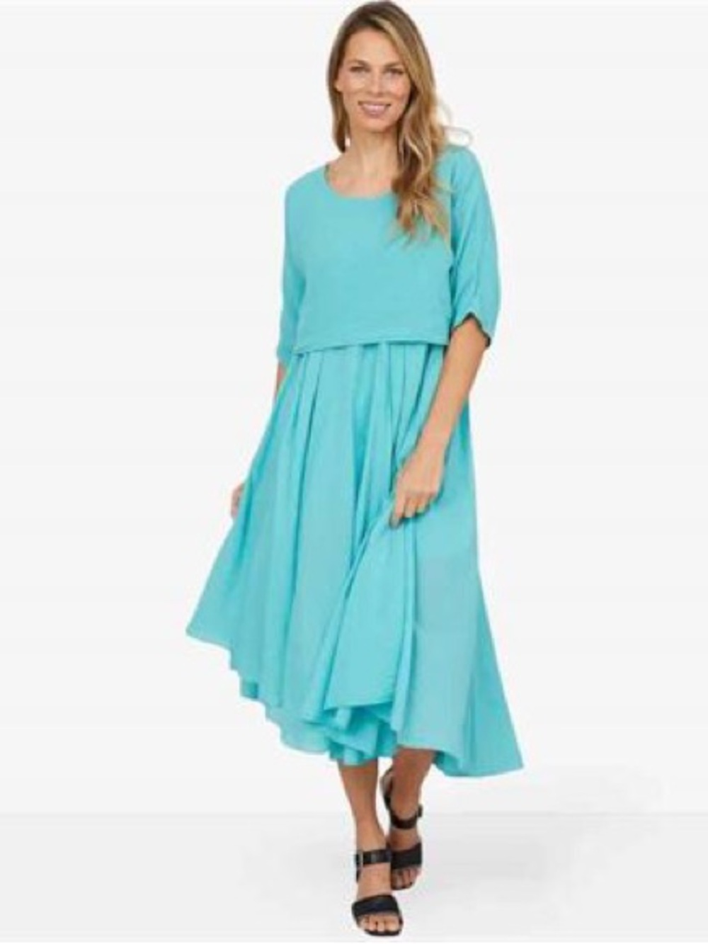 M Made in Italy Womens 2pc Woven Cami Dress & Shirt Set sz S Aqua